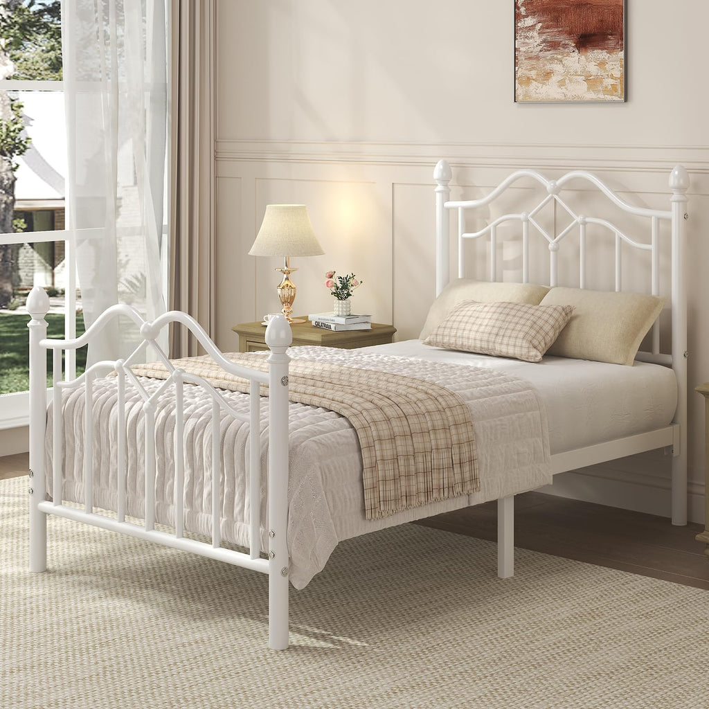 Twin Size Bed Frame with Victorian Headboard & Footboard I77655