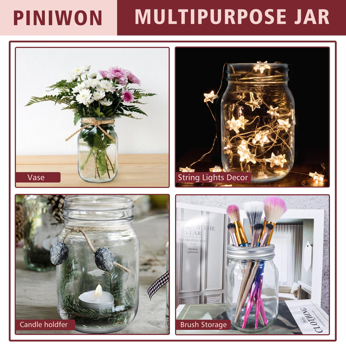 16 oz Mason Jars with Lids and Bands, 15 Pack U7949