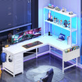 L Shaped Corner Desk with 4 Drawer, Power Outlet & LED Lights, White U540