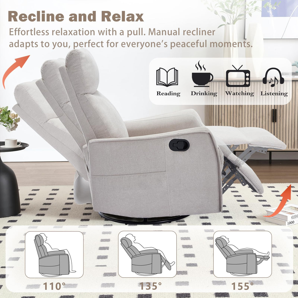 Swivel Rocker Recliner Chair with Heated Massage P749134