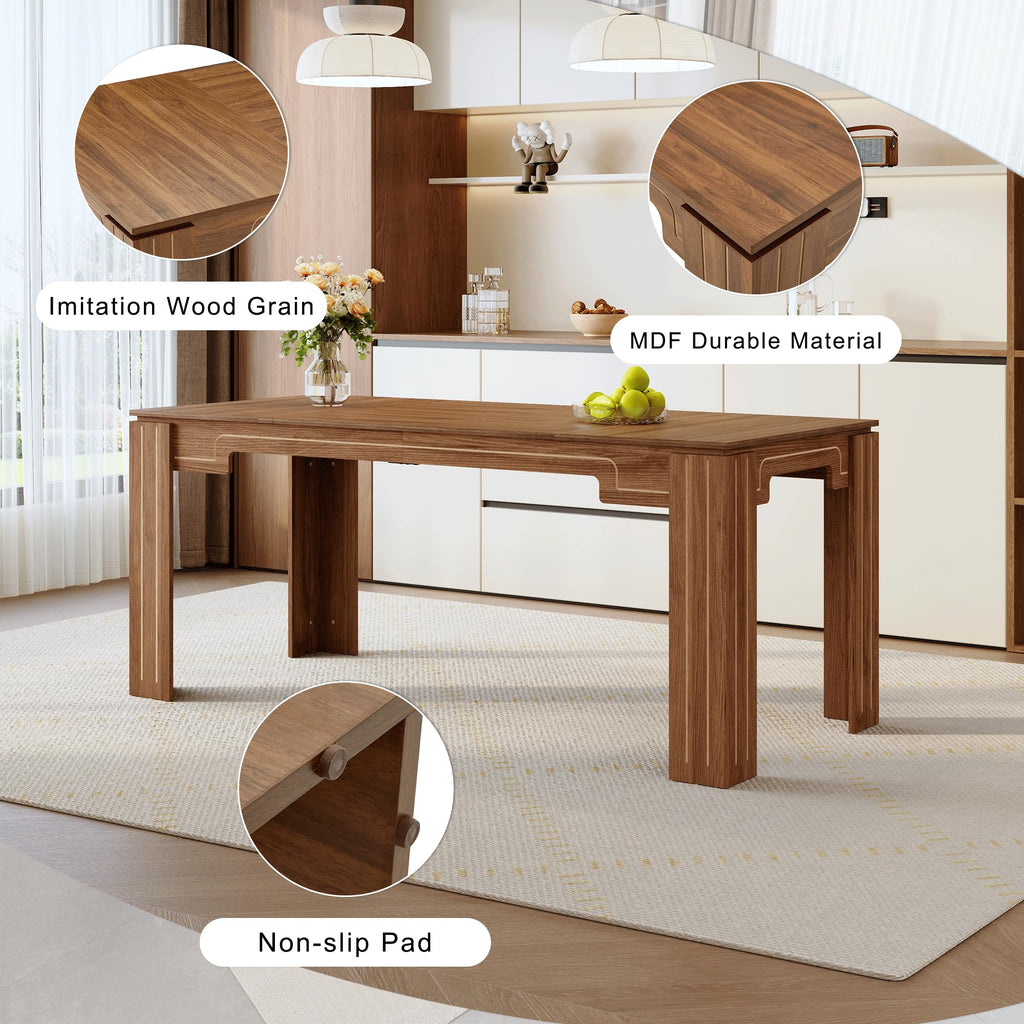 Walnut Dining Table Set with 8 Brown Fabric Chairs A327688