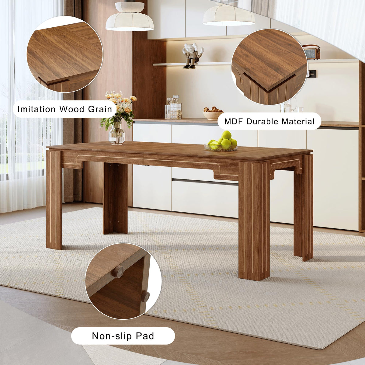 Walnut Dining Table Set with 8 Brown Fabric Chairs A327688