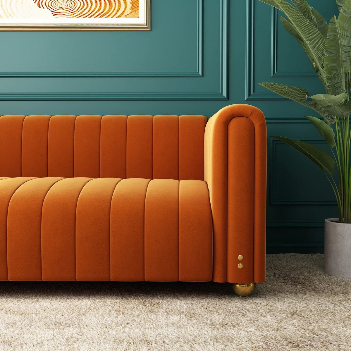 Orange Velvet Tufted 3-Seater Sofa M973