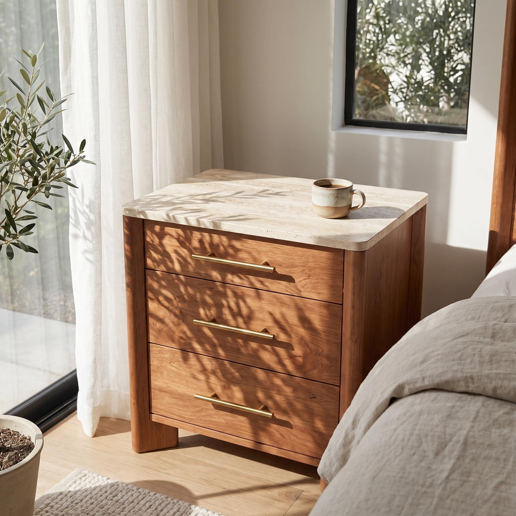 3 Drawer Marble Top Nightstand D919