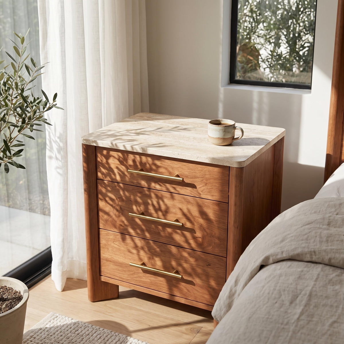 3 Drawer Marble Top Nightstand D919
