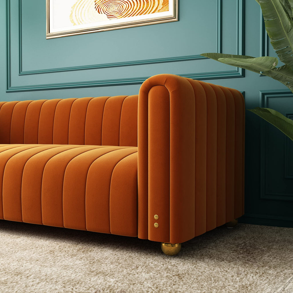 Orange Velvet Tufted 3-Seater Sofa M973