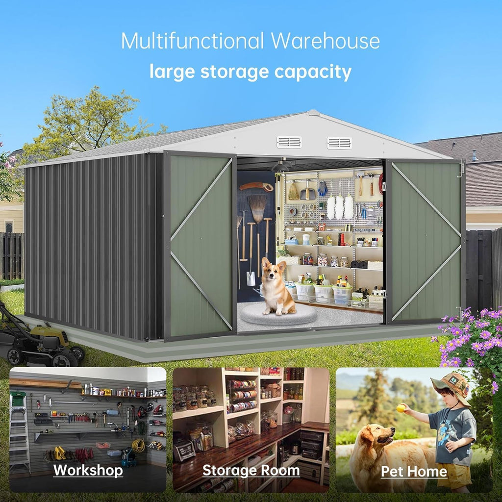 12X10FT Metal Storage Shed with Lockable Doors F186