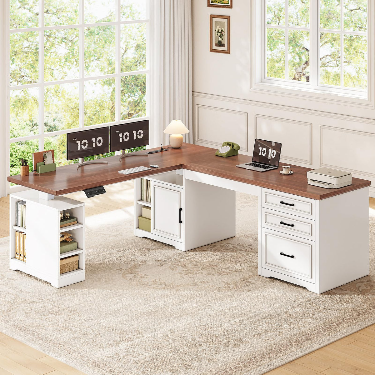 L Shaped Standing Desk with Storage Q4298