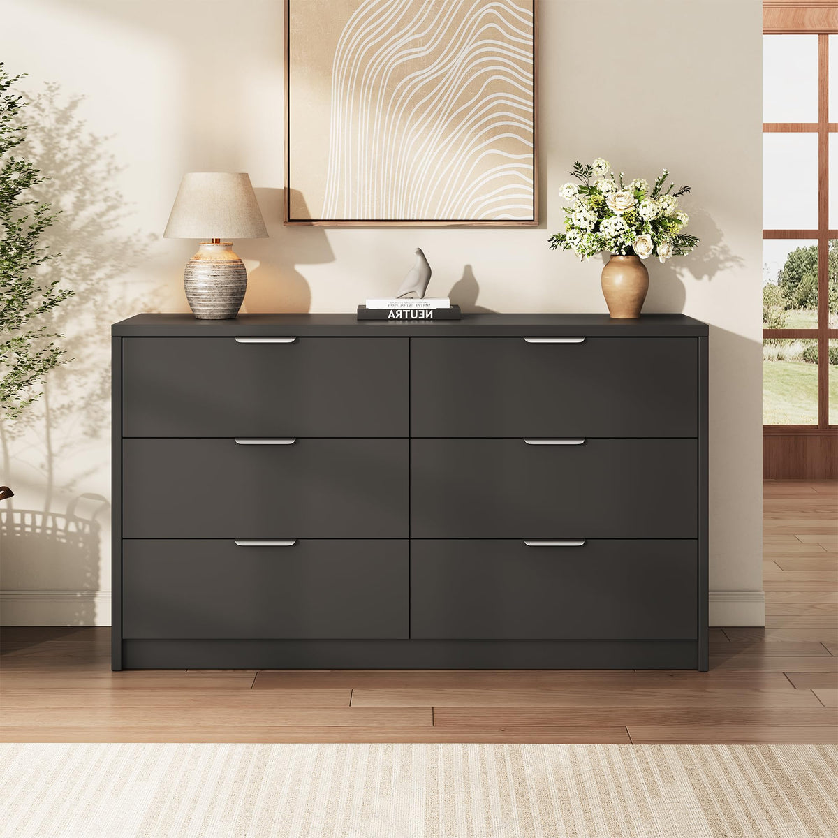 53" Wide 6 Drawer Wood Dresser U897