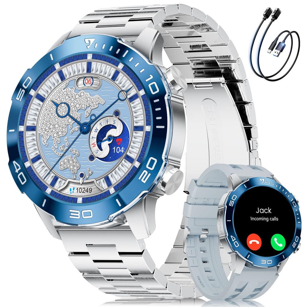 Smart Watch with Heart Rate SpO2 Sleep Monitor IP68 Waterproof Silver Blue 40mm J9107