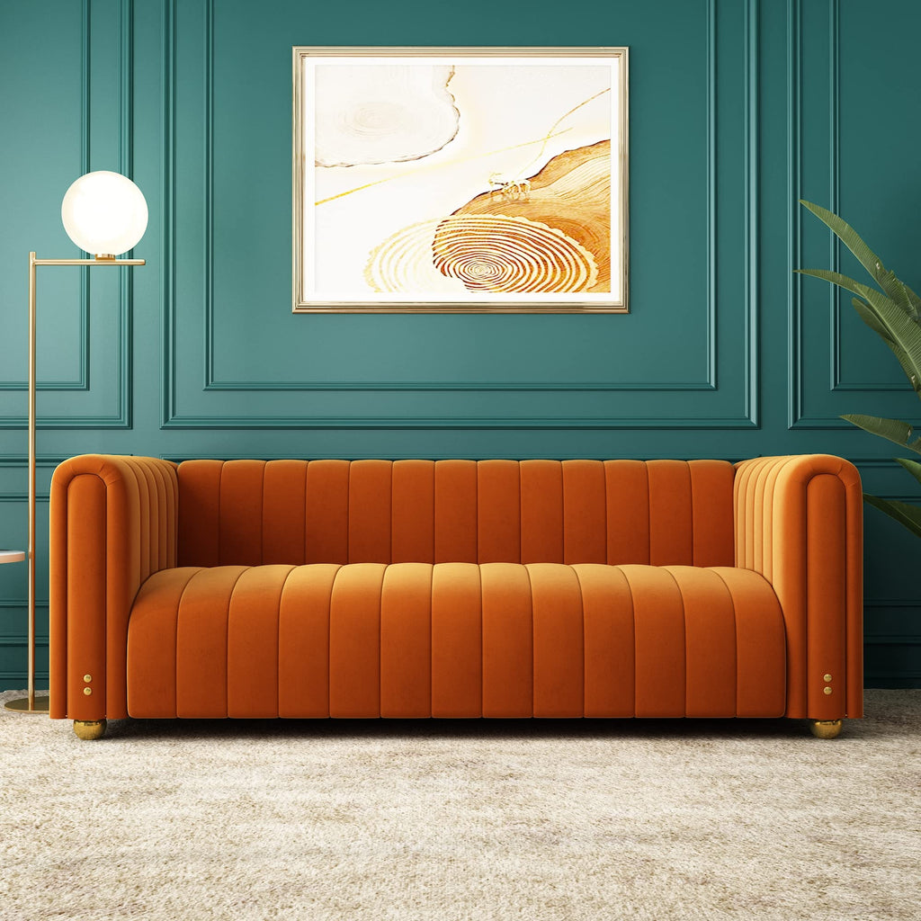 Orange Velvet Tufted 3-Seater Sofa M973