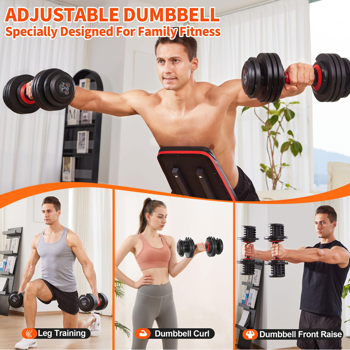 Adjustable Dumbbell Set 25LB/50LB/90LB with Storage Tray A8705