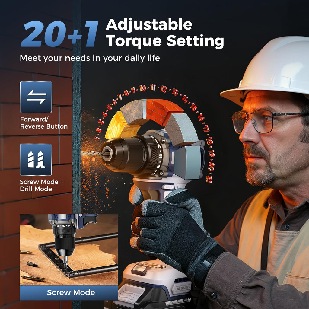 20V Cordless Brushless Power Drill with 2.0Ah Battery and Charger C3644