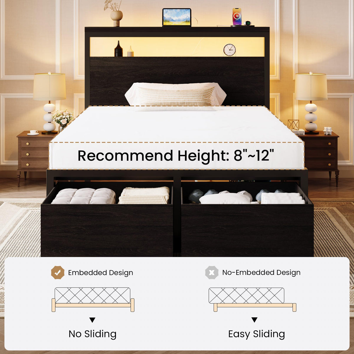 Twin LED Bed Frame with 2 Storage Drawers R697