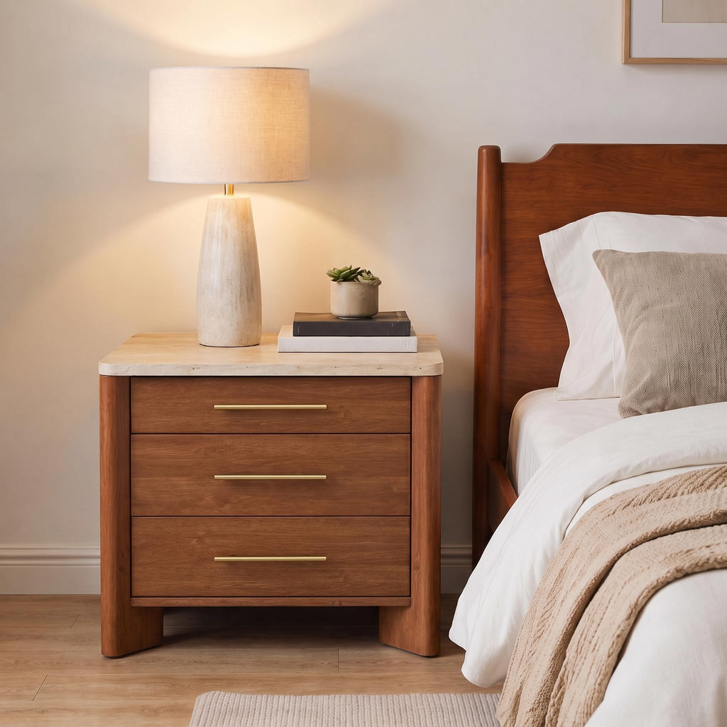 3 Drawer Marble Top Nightstand D919