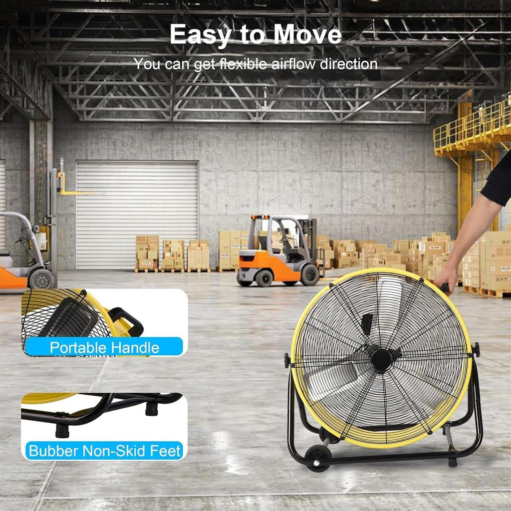 Heavy Duty Floor Drum Fan 3-Speed 360° Tilt Metal L128