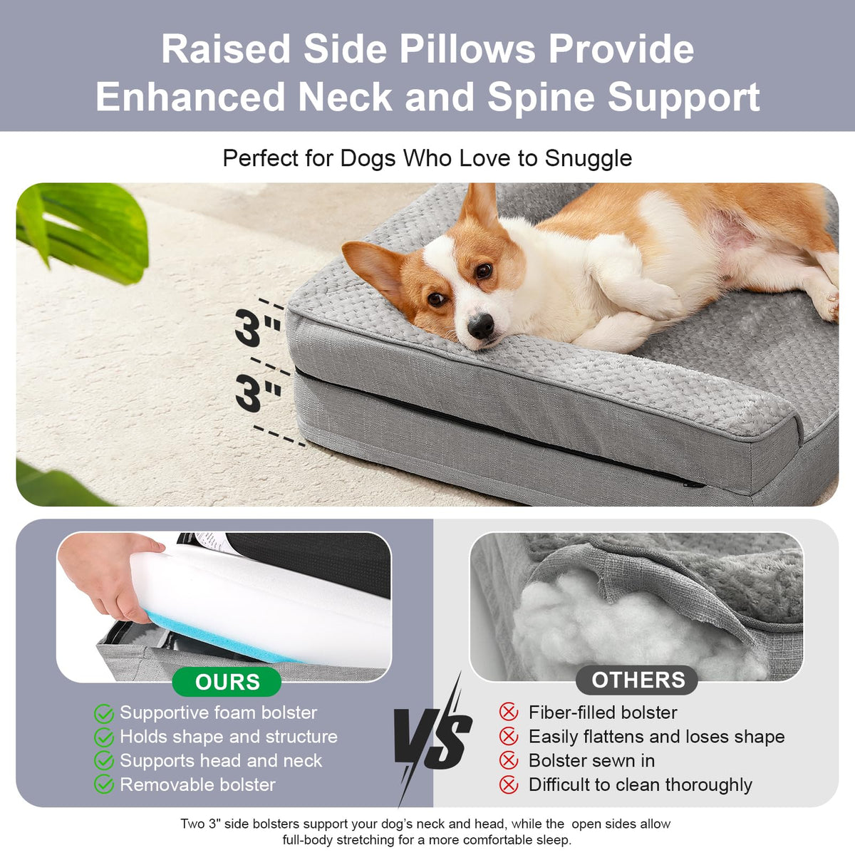 Memory Foam Orthopedic Dog Bed with Removable Waterproof Cover, 35x23 Inches, Light Grey E549985