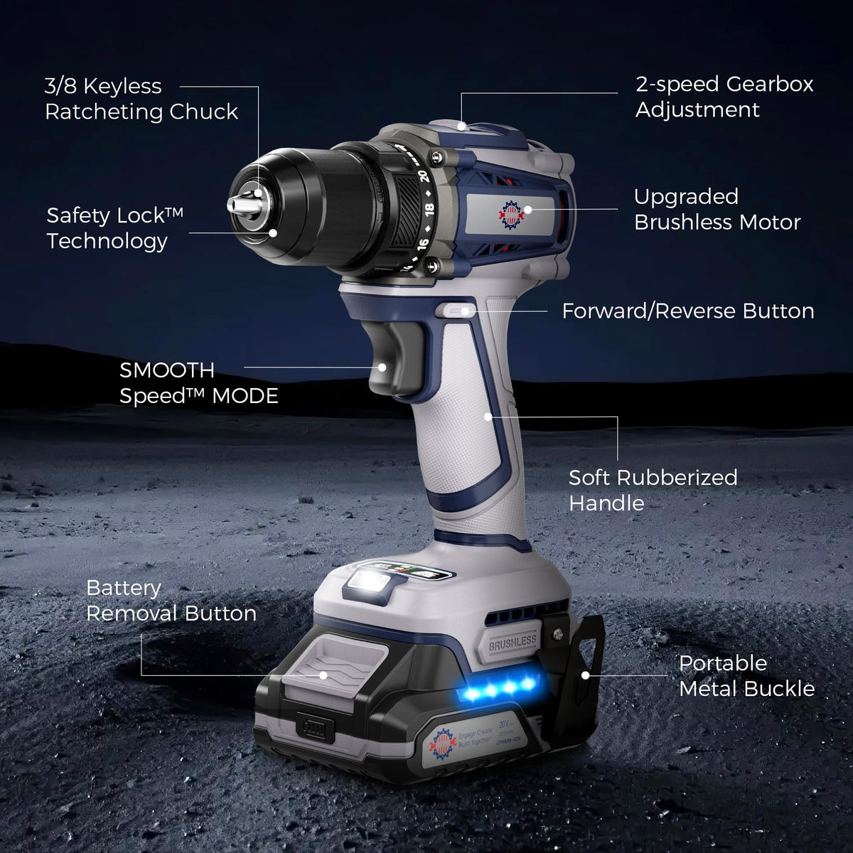20V Cordless Brushless Power Drill with 2.0Ah Battery and Charger C3644
