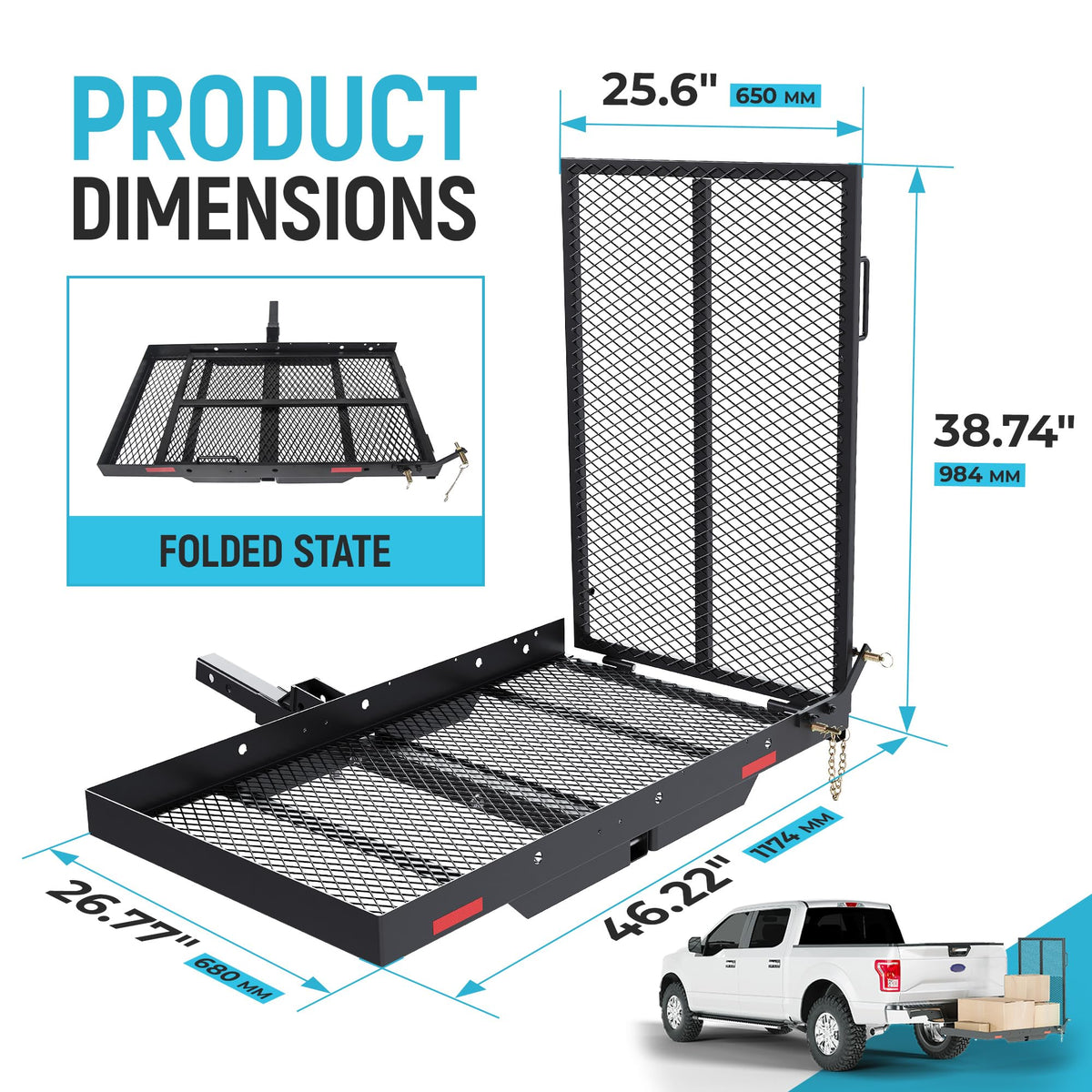 46.2 X 26.8 X 38.7 Inch Foldable Hitch Cargo Carrier with Ramp 500 Lbs L2719