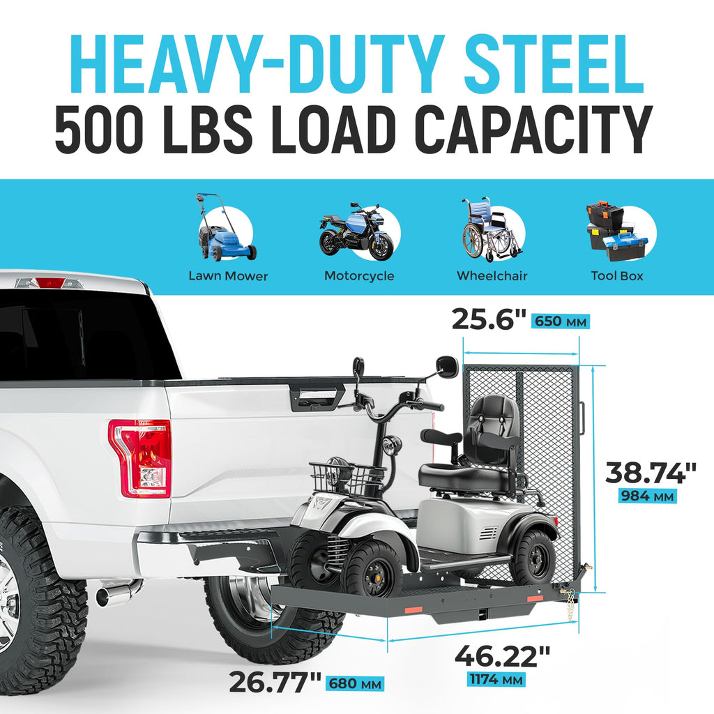 46.2 X 26.8 X 38.7 Inch Foldable Hitch Cargo Carrier with Ramp 500 Lbs L2719