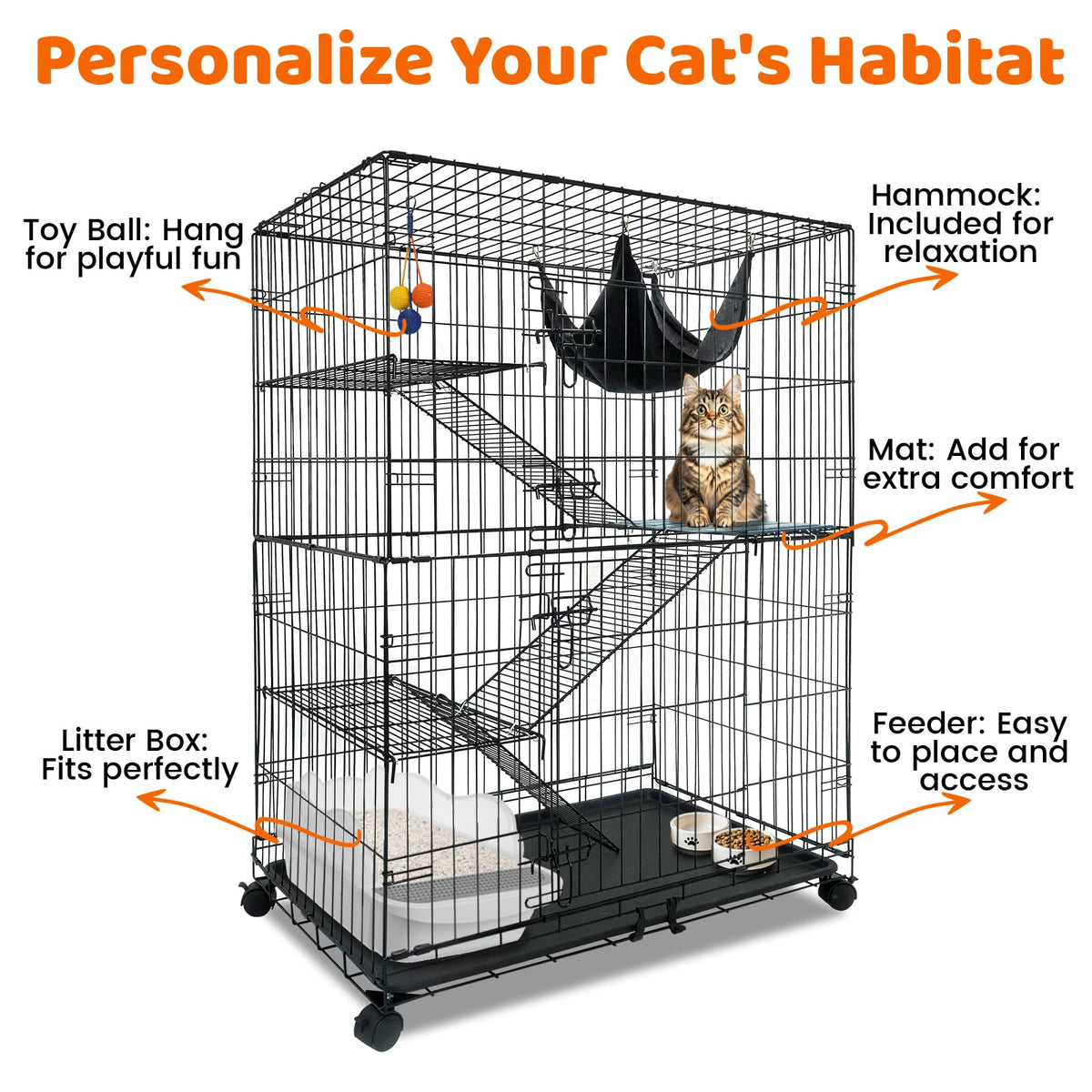 50 Inch 4-Tier Cat Crate with Wheels O49184