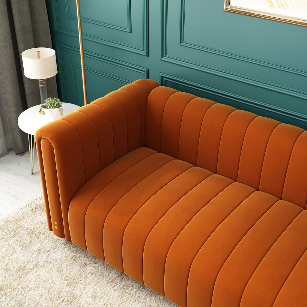 Orange Velvet Tufted 3-Seater Sofa M973
