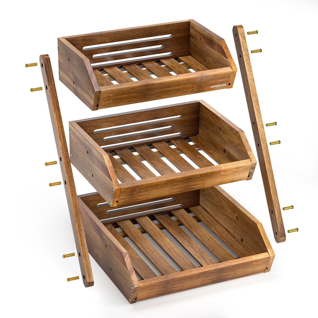 3-Tier Acacia Wood Fruit Basket S424