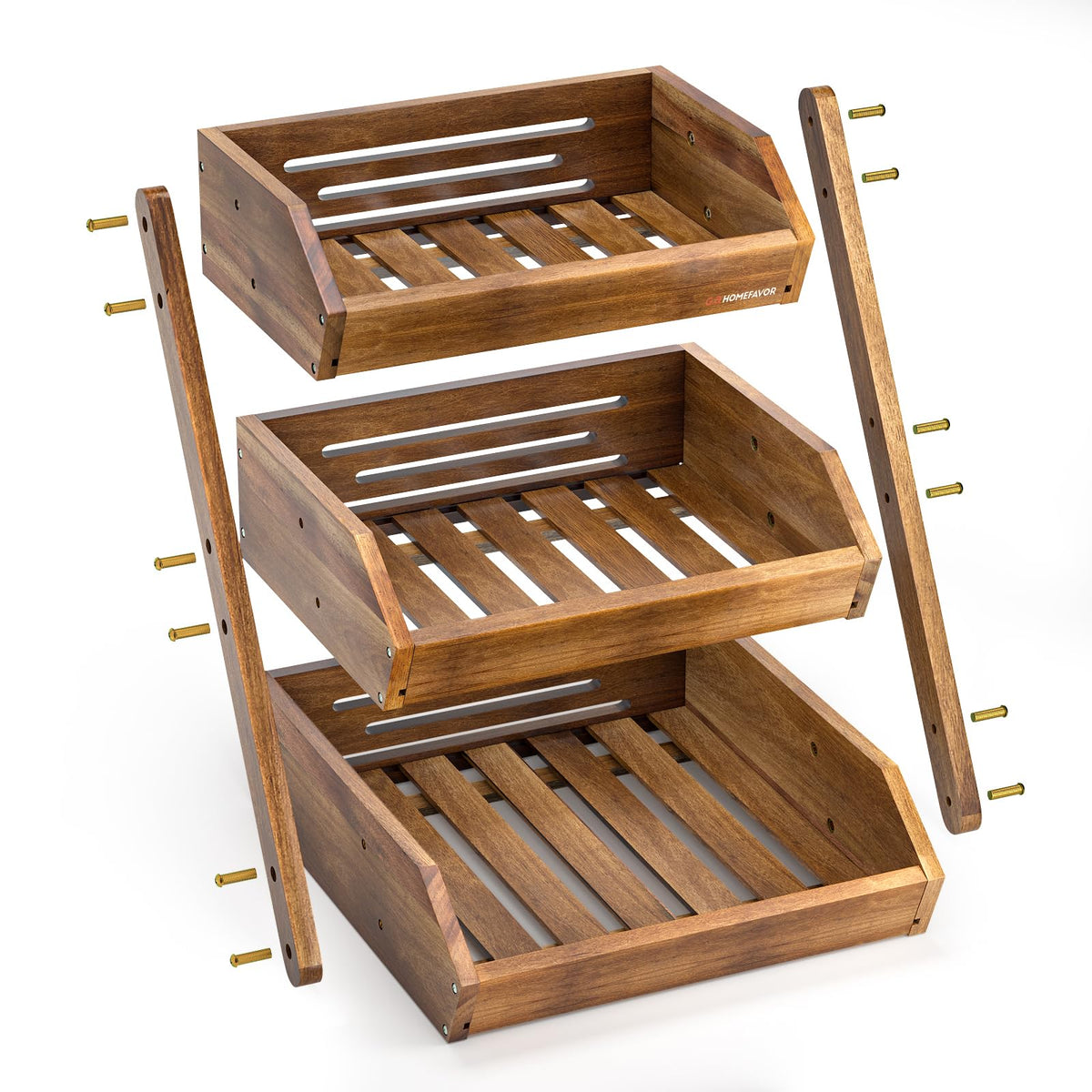 3-Tier Acacia Wood Fruit Basket S424