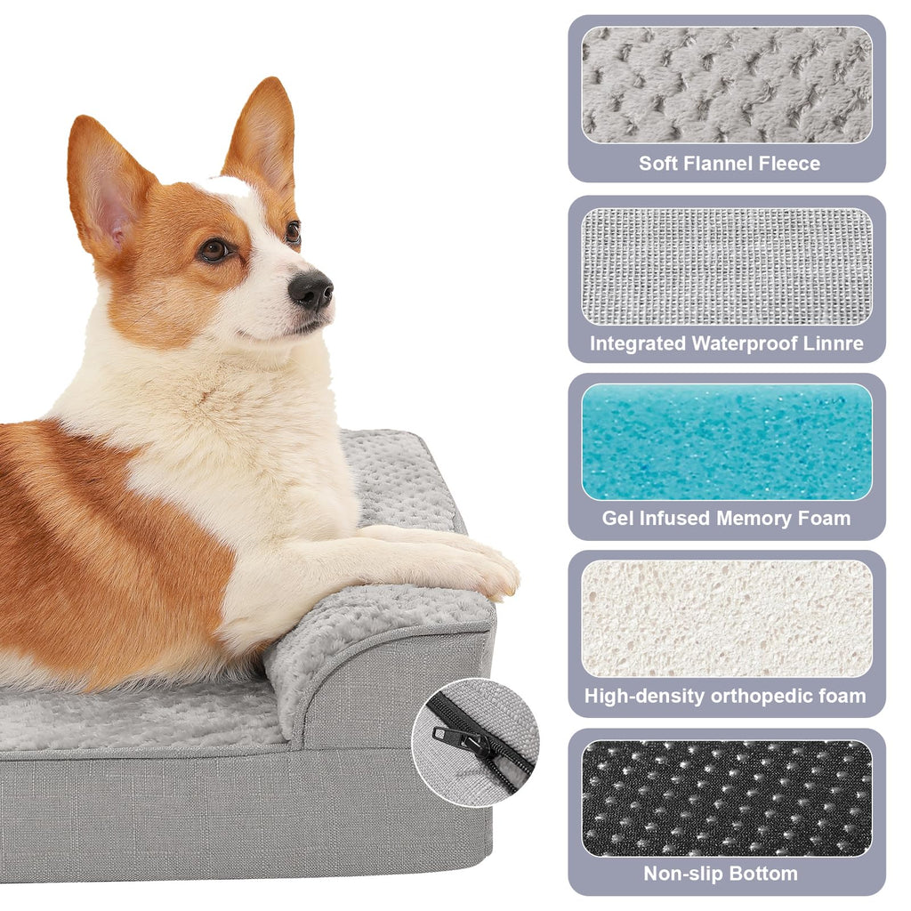 Memory Foam Orthopedic Dog Bed with Removable Waterproof Cover, 35x23 Inches, Light Grey E549985