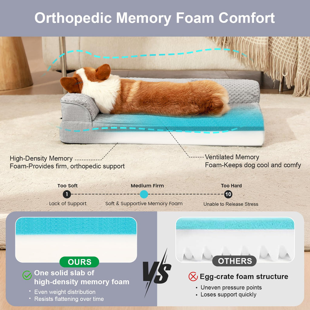 Memory Foam Orthopedic Dog Bed with Removable Waterproof Cover, 35x23 Inches, Light Grey E549985
