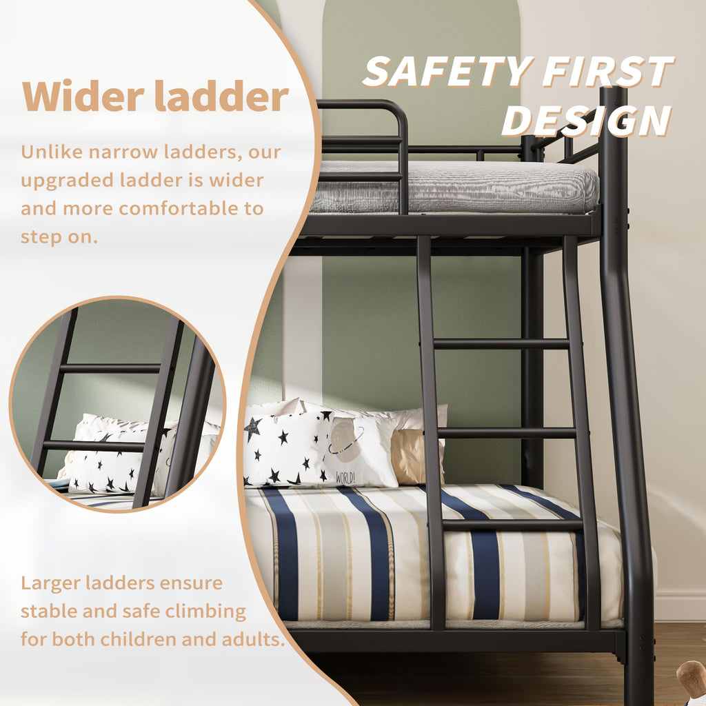 Twin Over Full Size Bunk Bed with Guardrail & Ladder A903083