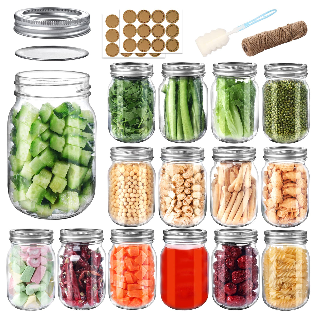 16 oz Mason Jars with Lids and Bands, 15 Pack U7949