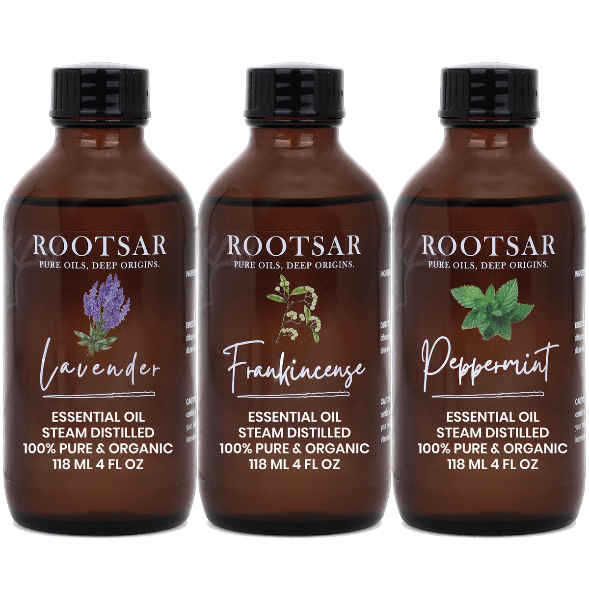 3 Pack Lavender Frankincense Peppermint Essential Oils 4 Fl Oz O328