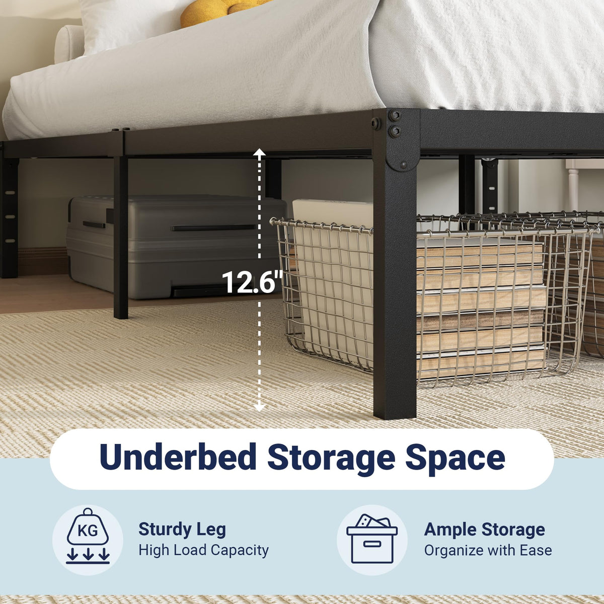 Queen 14 inch Metal Bed Frame with Storage Space C294