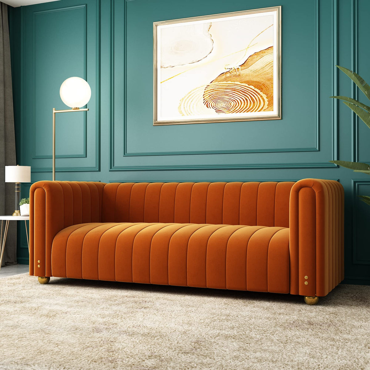 Orange Velvet Tufted 3-Seater Sofa M973