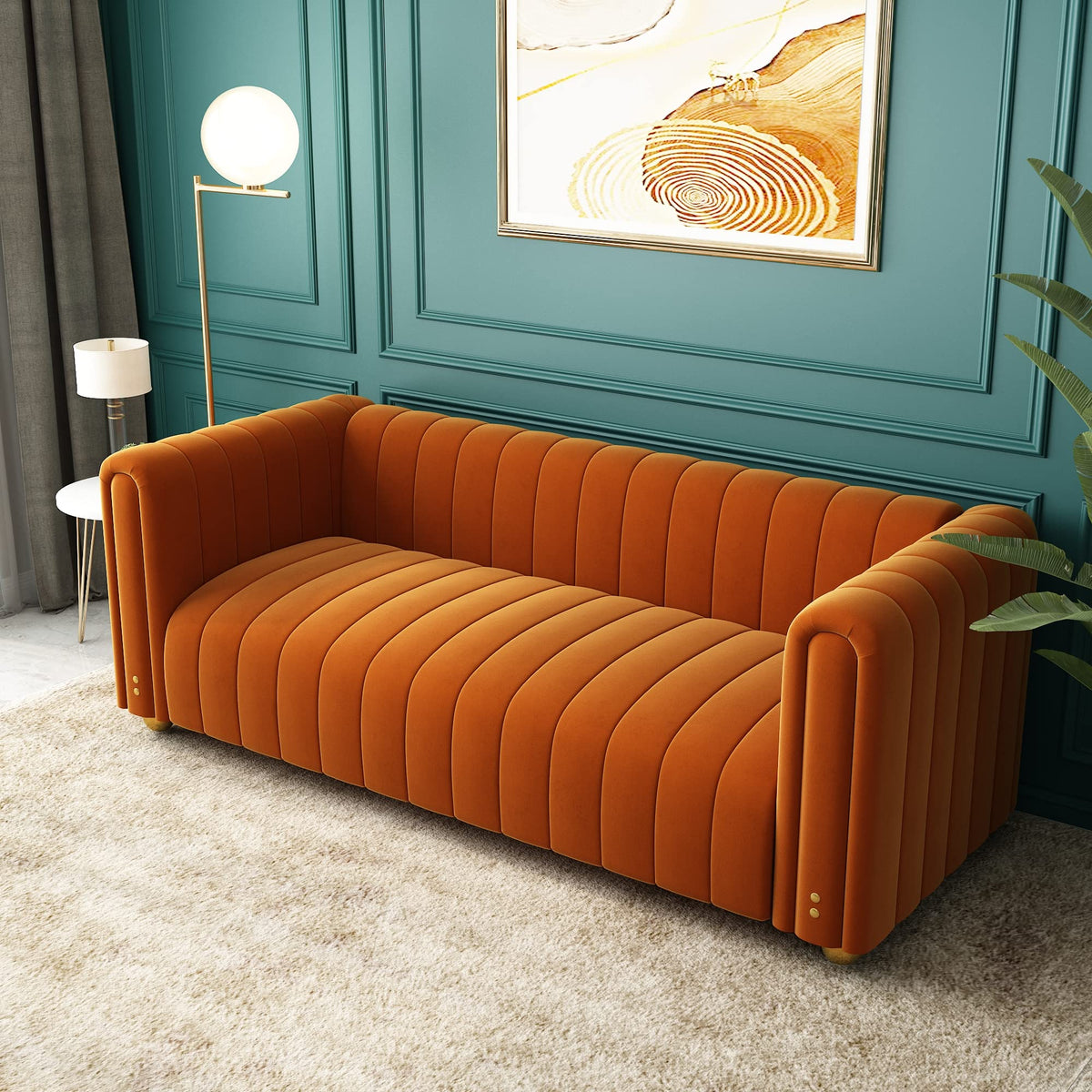 Orange Velvet Tufted 3-Seater Sofa M973