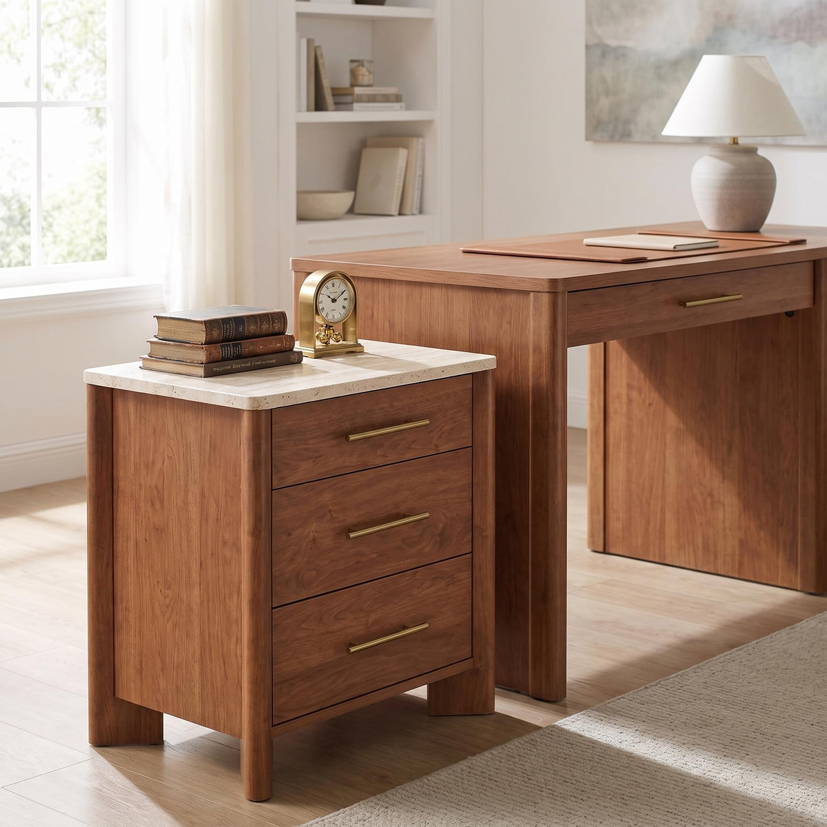 3 Drawer Marble Top Nightstand D919