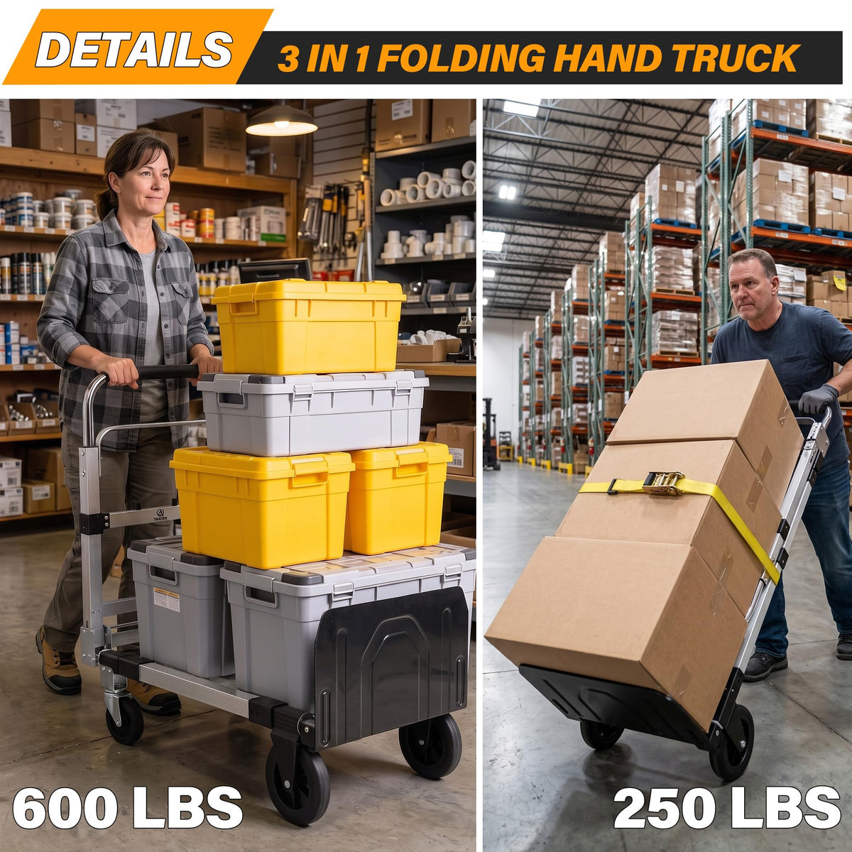 3 in 1 Convertible Folding Hand Truck with 2 Straps V444052