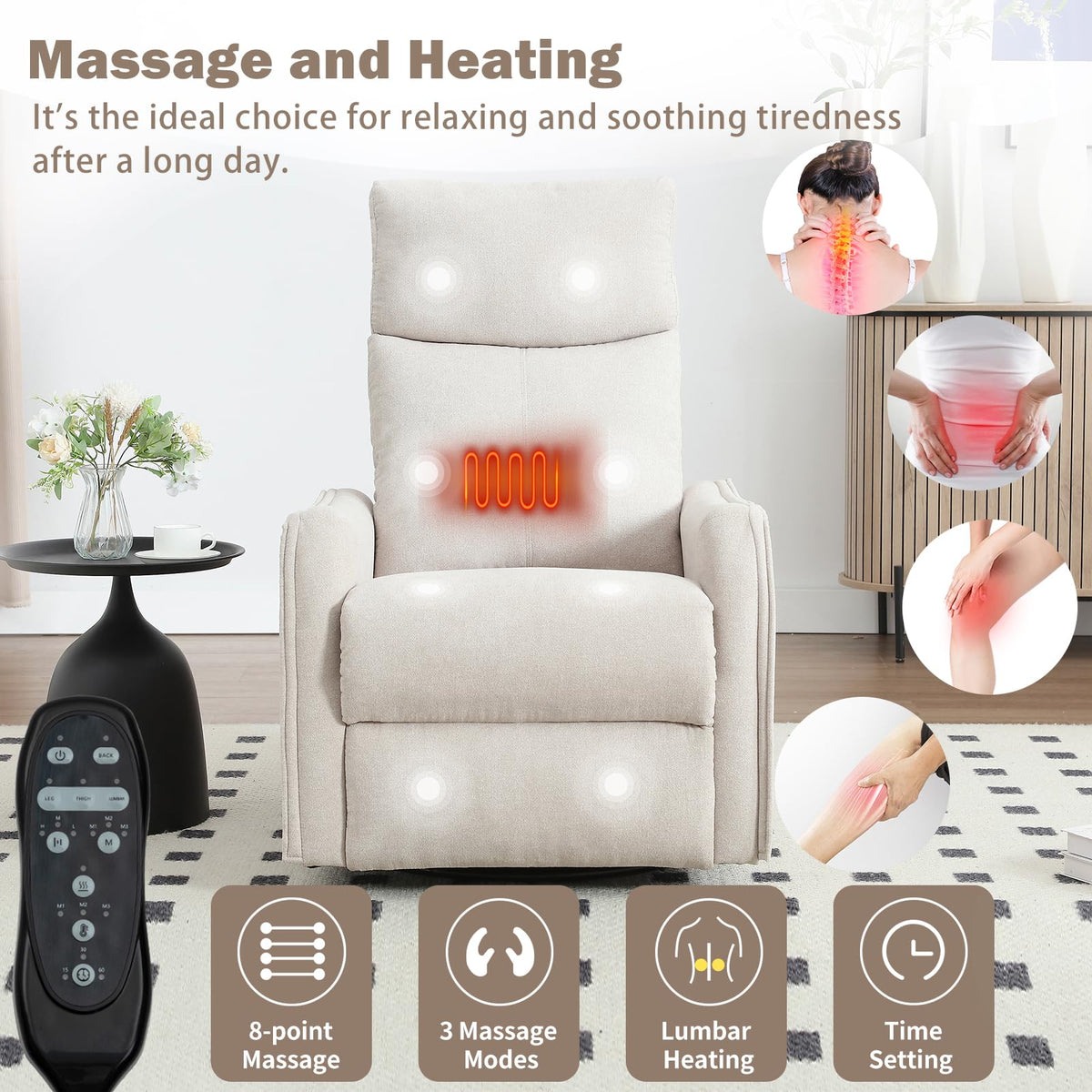 Swivel Rocker Recliner Chair with Heated Massage P749134
