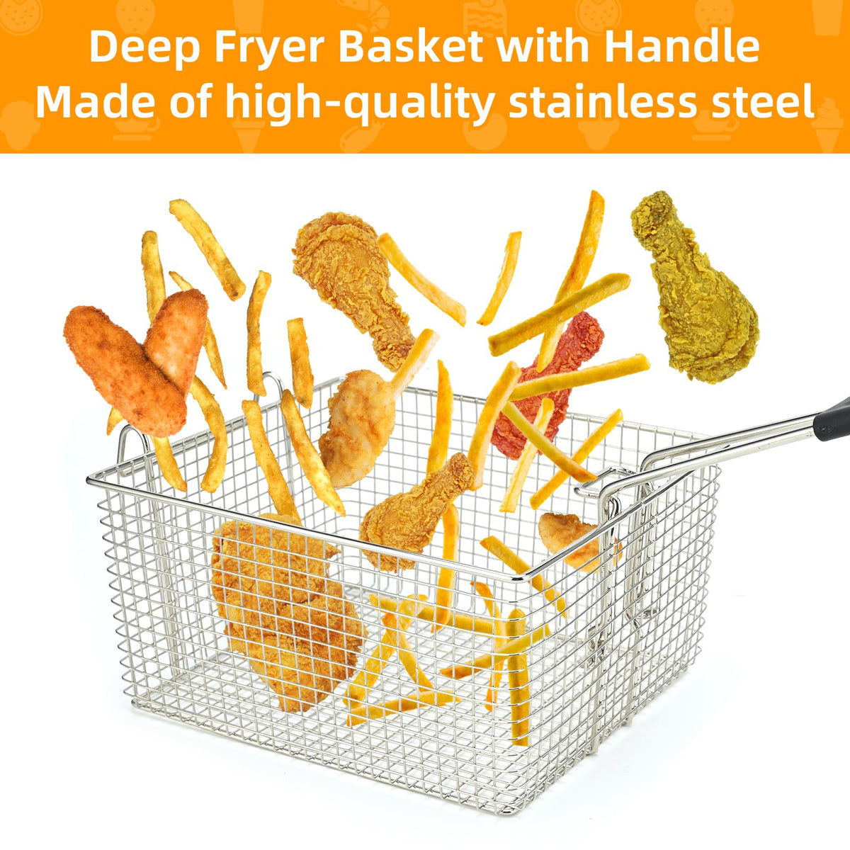 Electric Fryer Basket with Rubber Handle Grip, 2 Pcs H350411