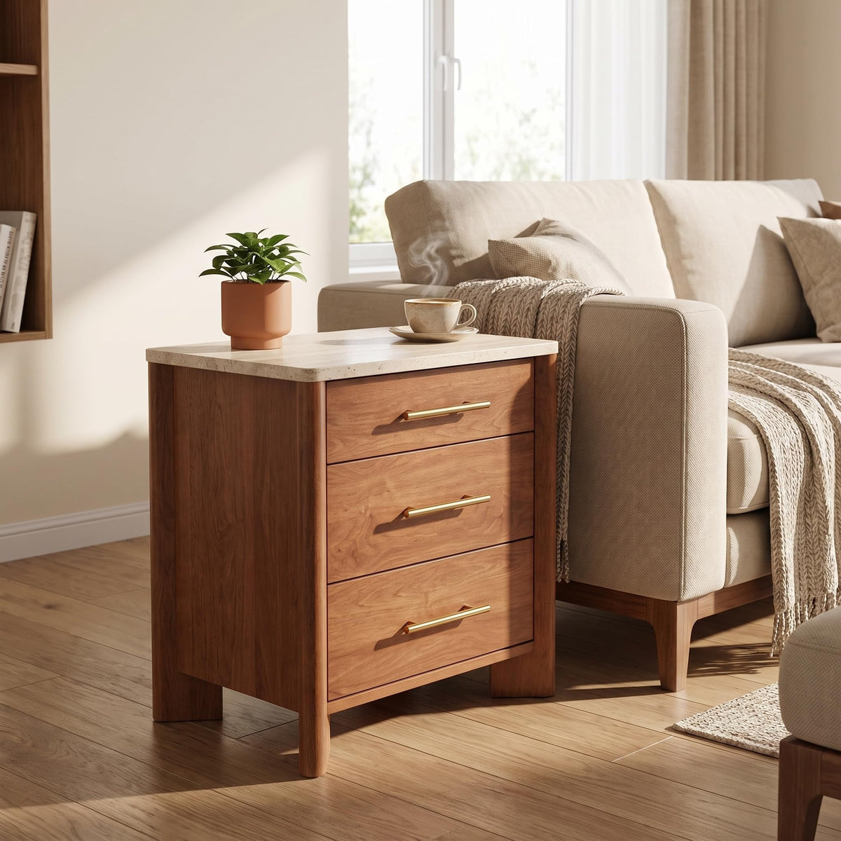 3 Drawer Marble Top Nightstand D919