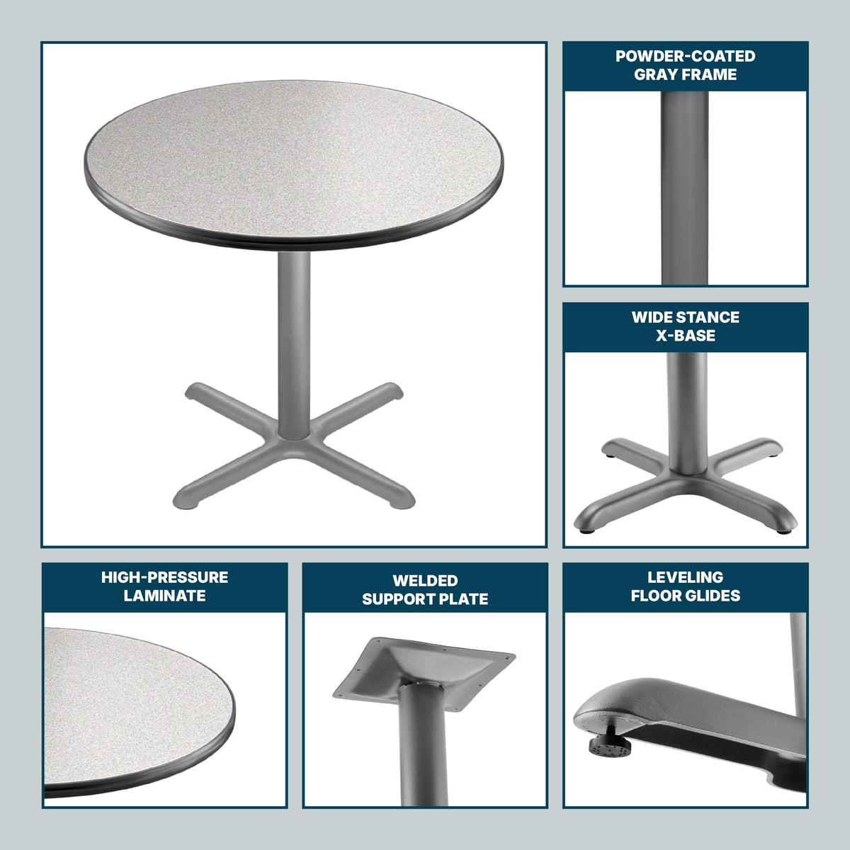 Round 36 in Diameter 30 in Dining Height Black Frame Gray Laminate Cafe Table I511374