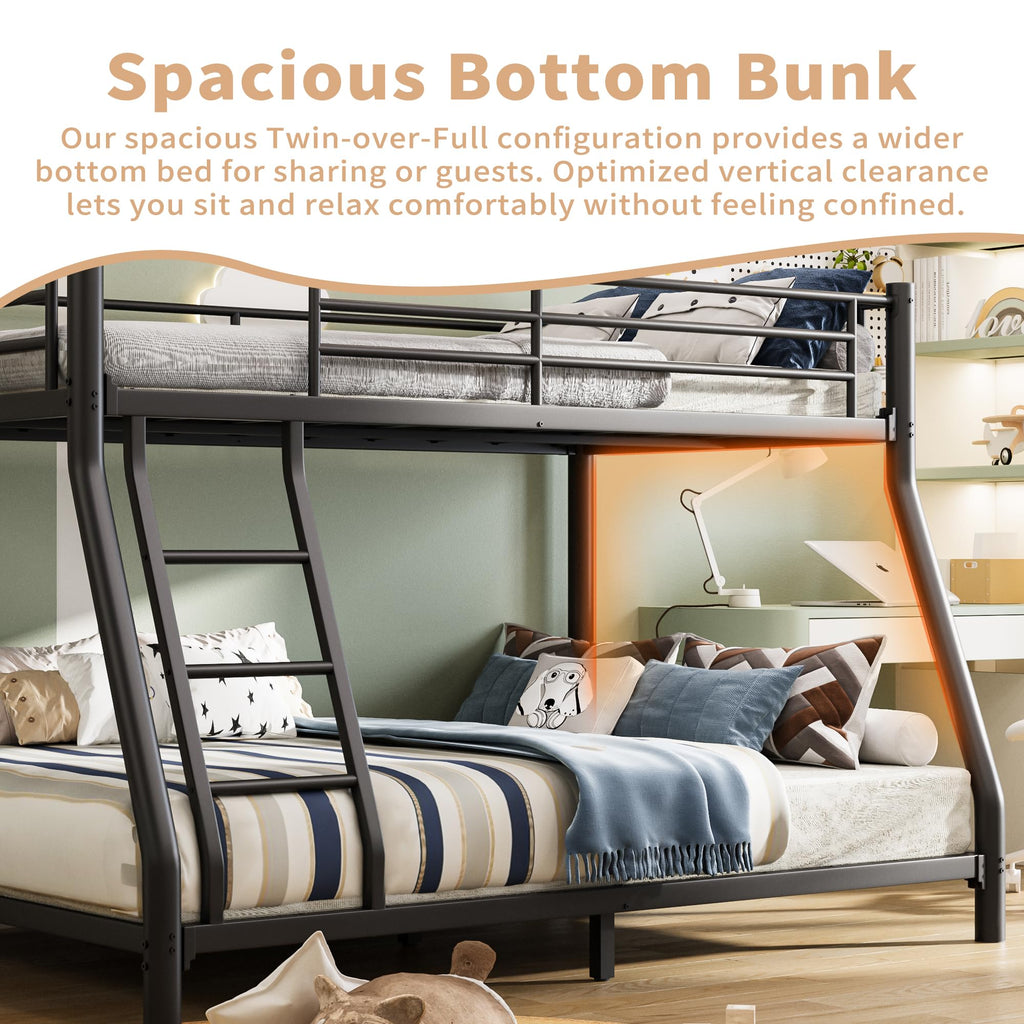 Twin Over Full Size Bunk Bed with Guardrail & Ladder A903083
