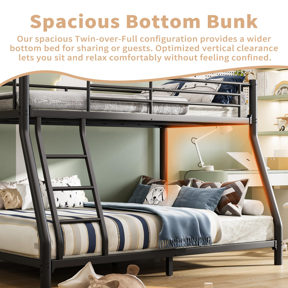 Twin Over Full Size Bunk Bed with Guardrail & Ladder A903083