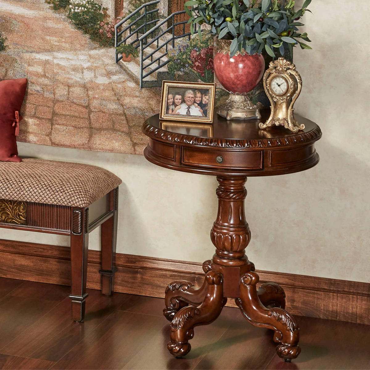 Autumn Cherry Pedestal End Table Q90508