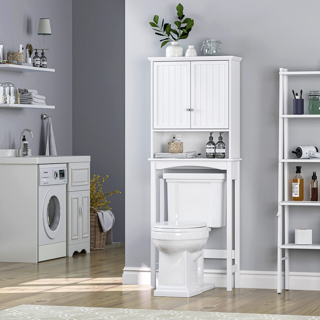 Over the Toilet Storage Cabinet with Doors, Adjustable Shelf, White J18313