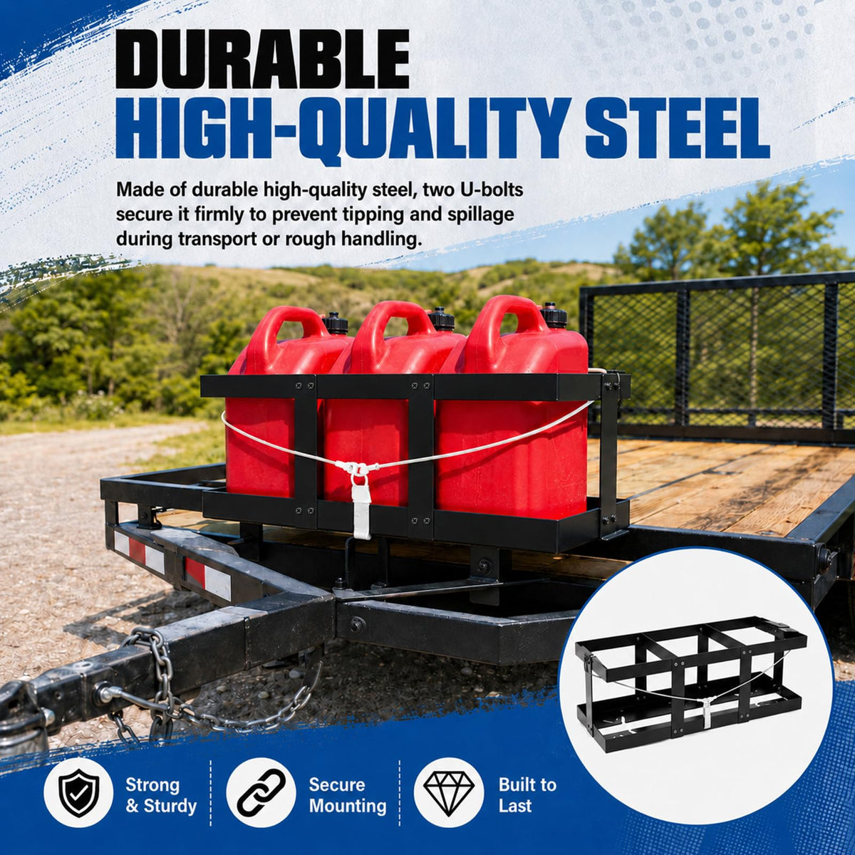 Stainless Steel Gas Can Holder for Three 5 Gallon Fuel Containers Q59329