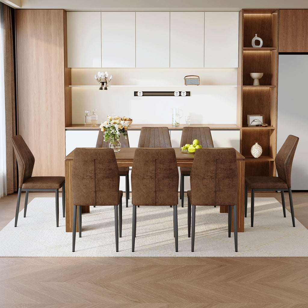 Walnut Dining Table Set with 8 Brown Fabric Chairs A327688