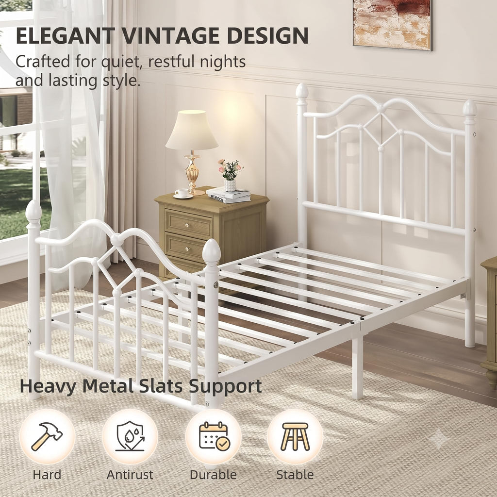 Twin Size Bed Frame with Victorian Headboard & Footboard I77655
