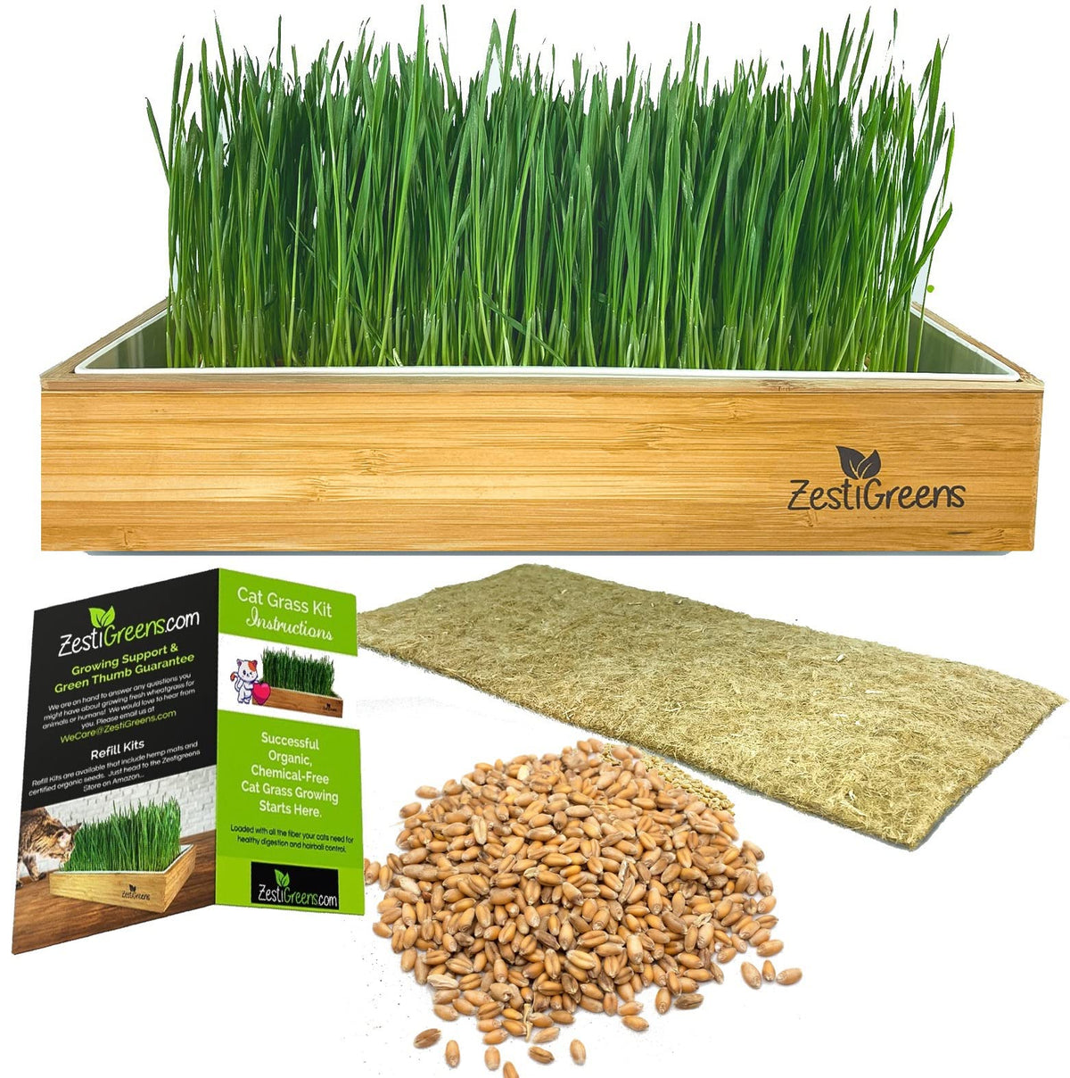 Self-Watering Cat Grass Kit and Refills, 4 Mats and 4 Seed Packets Q688605